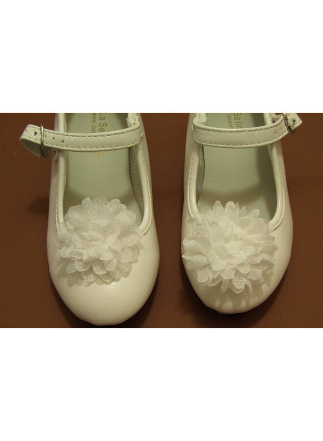 Gladde schoen met hakje en bloem Off-White