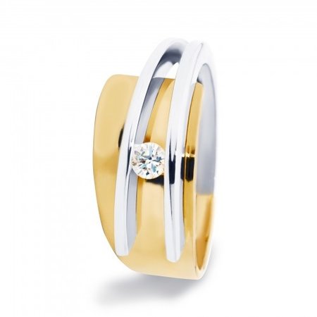 R&C R&C Ring Galla 14k witgoud geelgoud met 0.08ct diamant RIN0052-SIR008