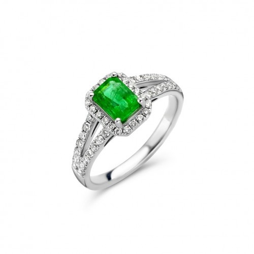 HuisCollectie Ring 14k witgoud met smaragd en diamant totaal 0.45ct - der - Janssen Zeist