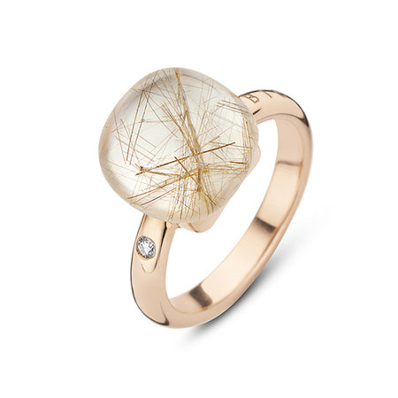 Bigli Bigli Ring Mini Sweety 18krt Roségoud met Rutielkwarts met witte parelmoer 20R122Rrutmpbi