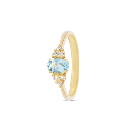 MissSpring Miss Spring Ring MSR584 Allerliefste geelgoud met ovale blauw topaas en 6-0.09ct briljant PW 602361