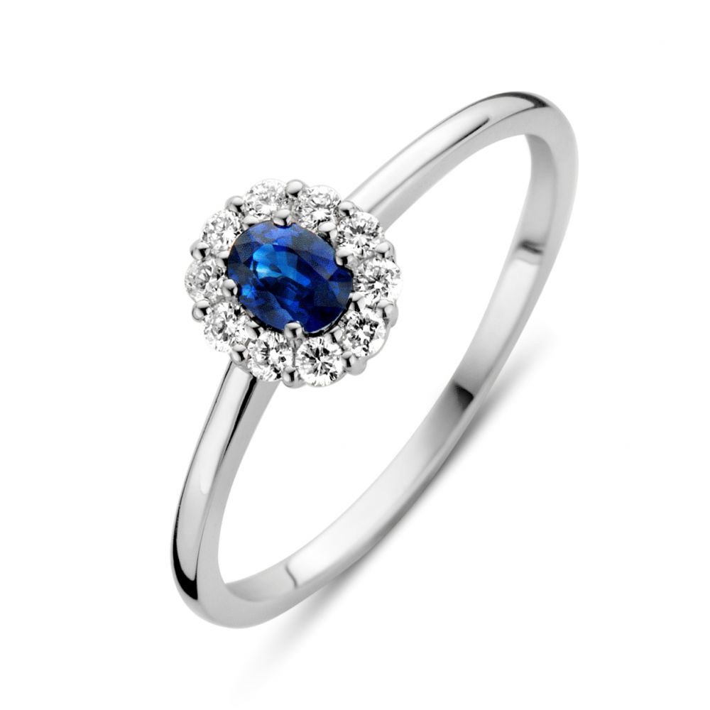George Bernard nemen Dollar HuisCollectie Ring 14k witgouden met blauw saffier en 0.15ct diamant 6 -  Juwelier van der Weerd - Janssen Zeist