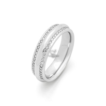 HuisCollectie HuisCollectie Ring 14k Witgoud 2 banen met pave stukjes 0.33 ct. W/SI mt 55 -14622