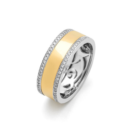 HuisCollectie HuisCollectie Ring 14k Geel/witgoud met 2 rijen diamant totaal 0.23ct H/SI mt55 -15725