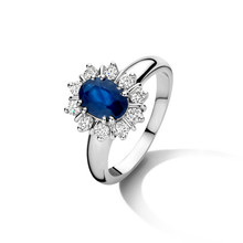 HuisCollectie HuisCollectie Ring 14k witgouden met blauw saffier 1.50ct en 10-0.50ct diamant 603128