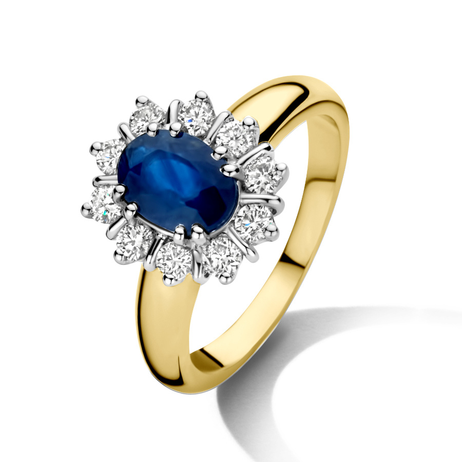 HuisCollectie Ring 14k geelgoud met saffier en diamant - Juwelier van der - Janssen