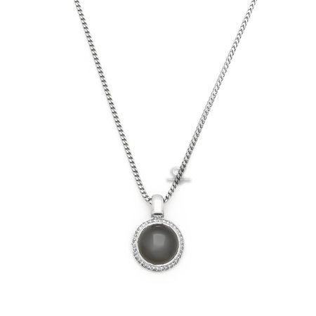 HuisCollectie HuisCollectie Collier 14k witgoud met grijze maansteen en 0.14ct diamant 20647