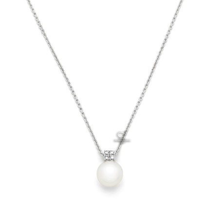 HuisCollectie HuisCollectie Collier 18k witgoud met Akoya parel en 0.12ct diamant 5595