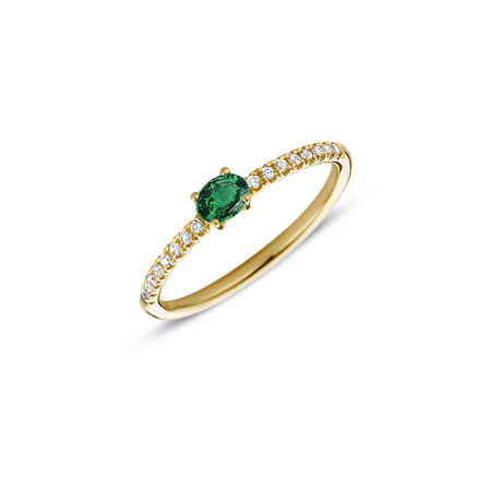 MissSpring Miss Spring Ring Brilliantly Oval MSR712-GT-DI geelgoud met groene toermalijn en 0.12 ct briljant