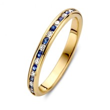 Mrs.Janssen MRS. JANSSEN 14 karaat geelgouden ring briljant en blauw saffier 610417