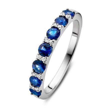Mrs.Janssen HuisCollectie 14k witgouden ring briljant en blauw saffier 610442