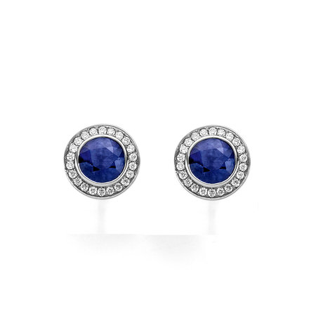 HuisCollectie Huiscollectie Oorstekers 14k witgoud met blauw saffier en diamant 0.12HSI 611165