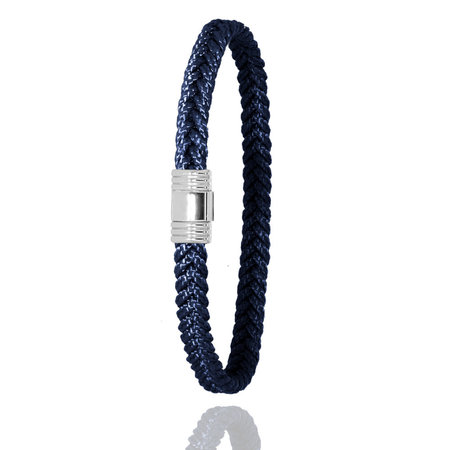 Albanu ALBANU Armband Navy blauw Cord met stalen sluiting 6mm - 18.5cm