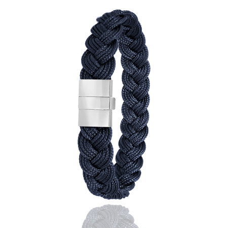 Albanu ALBANU Armband Navy blauw Cord met stalen sluiting 13mm - 19.5cm