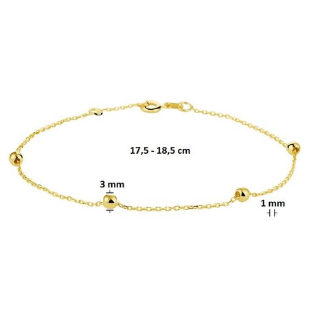 Mrs.Janssen MRS. Janssen 14krt geelgouden anker armband met 4 gouden bolletjes 17.5-18.5cm  611543