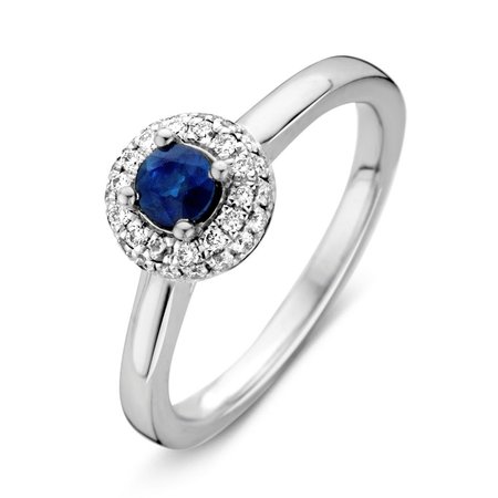 HuisCollectie Huiscollectie Ring 14k witgoud met blauwe saffier en diamant 604207