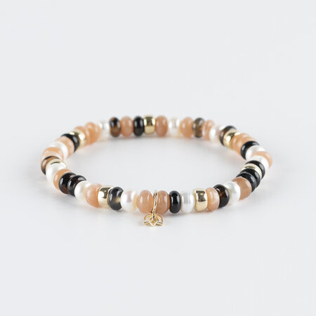 Y&G Y&G Armband 14k geelgoud met Zoetwaterparel, Maansteen, Rookkwarts - SP0042