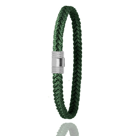 Albanu ALBANU Armband groen Cord met stalen sluiting 6mm - 18.5cm