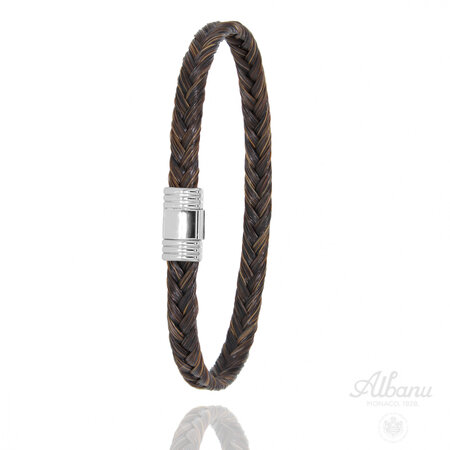 Albanu Albanu Armband Staal met bruin gevlochten paardenhaar 6mm - 19.5cm