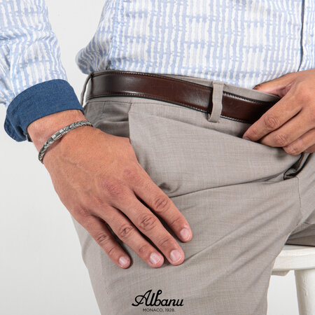 Albanu Albanu Armband Staal met bruin gevlochten paardenhaar 6mm - 19.5cm