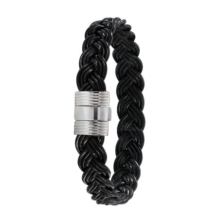 Albanu Albanu Armband Gevlochten Zwart Leer 9mm 19.5cm