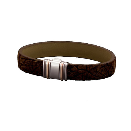 Albanu Albanu Armband Bruin Nijlpaard leer Staal/Roségouden sluiting 13mm - 21cm