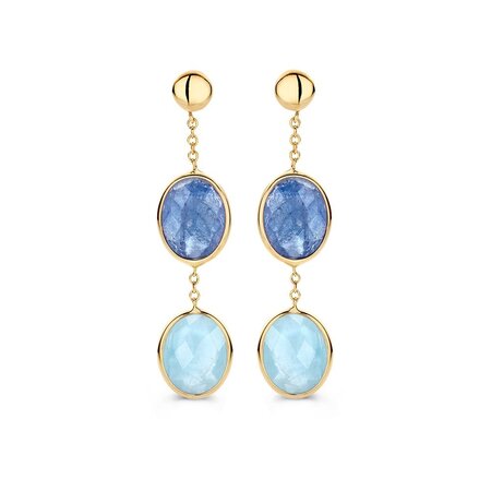 Mrs.Janssen Mrs.Janssen Oorhangers 14k  geelgoud met Aquamarijn en Tanzaniet 612108