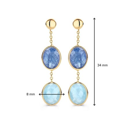 Mrs.Janssen Mrs.Janssen Oorhangers 14k  geelgoud met Aquamarijn en Tanzaniet 612108