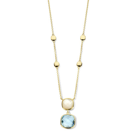 Jarrèl Jarrèl collier San Marino Piazza 14k geelgoud met parelmoer, blauwe Topaas 4Y.8323.1WS.TO