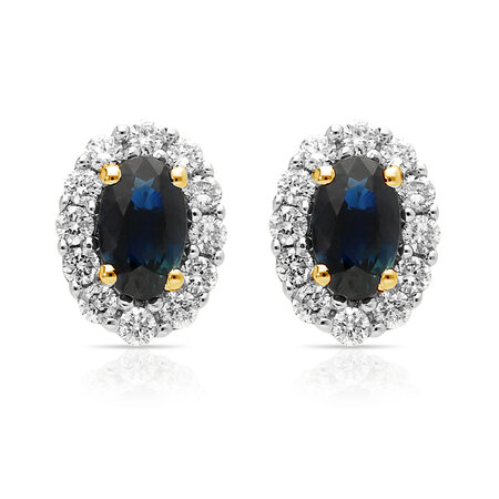 HuisCollectie HuisCollectie Oorstekers 14k bicolor met blauwe Saffier en diamant 612376