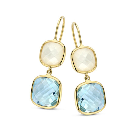 Jarrèl JARRÈL Oorhangers San Marino 14k geelgoud met blauwe Topaas en Parelmoer 4Y.7457.TOS.1WS