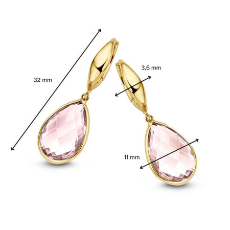 Mrs.Janssen Mrs.Janssen Oorhangers 14k Geelgoud met rose quartz 613356