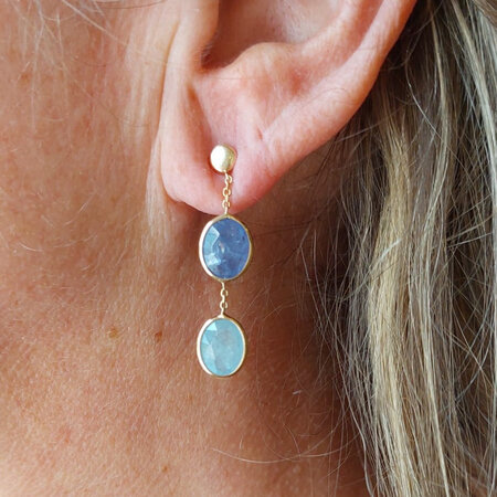 Mrs.Janssen Mrs.Janssen Oorhangers 14k  geelgoud met Aquamarijn en Tanzaniet 612108