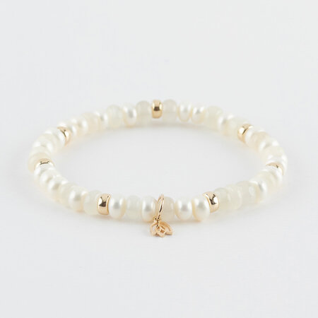 Y&G Y&G Armband 14k geelgoud met Witte maansteen en Zoetwater parels - SP0002