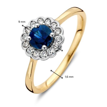 HuisCollectie Ring 14k Bicolor met Saffier en diamant 613547