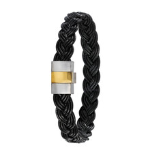 Albanu Albanu Armband zwart Leer gevlochten staal/geelgouden sluiting 9mm-19cm - 613949