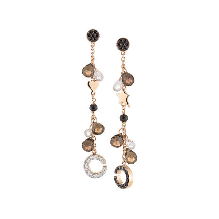 AL CORO AL CORO Oorhangers Mezzaluna 18k Roségoud met Saffier, Topaas, Rookkwarts en diamant NE553BSIR