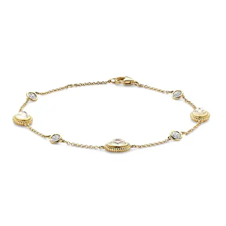 Blush Blush Armband 14k geelgoud met zirkonia, Parelmoer en Bergkristal 2252YMQ