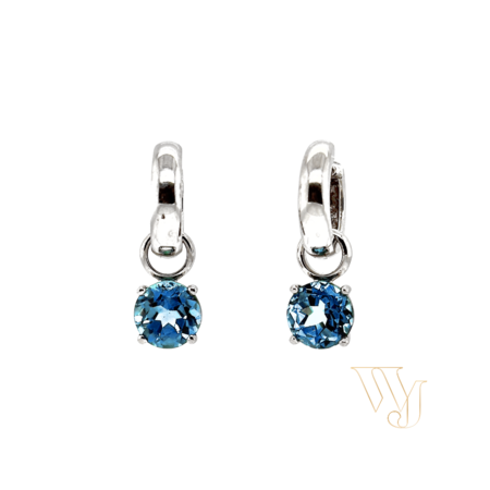 HuisCollectie HuisCollectie Creoolhangers 14k Witgoud met London Blue Topaas 17067