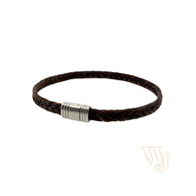 Albanu Albanu Armband Mat Staal met bruin gevlochten paardenhaar 6mm - 19.5cm