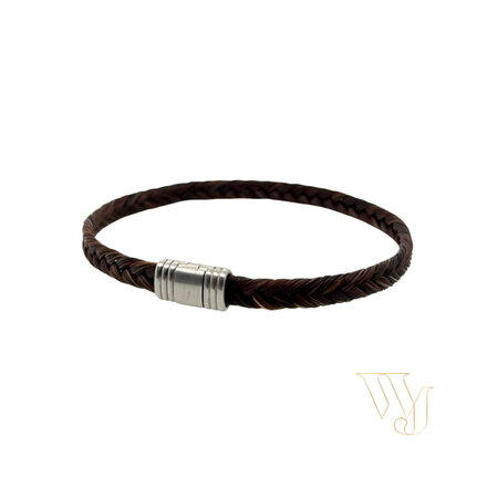 Albanu Albanu Armband Mat Staal met bruin gevlochten paardenhaar 6mm - 19.5cm