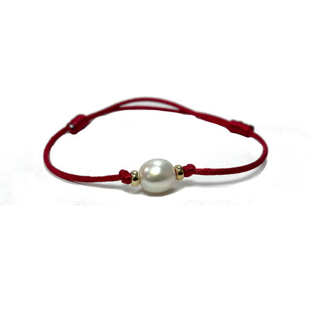 Y&G Y&G Armband Parel met 14k geelgoud en rood satijn 614743