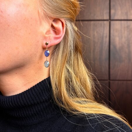 Mrs.Janssen Mrs.Janssen Oorhangers 14k  geelgoud met Aquamarijn en Tanzaniet 612108