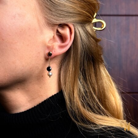 Mrs.Janssen Mrs. Janssen Oorhangers 14k Roségoud met Onyx en Parel 609053