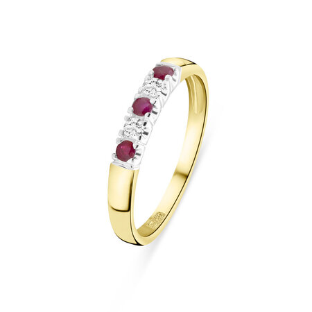 R&C R&C Ring Carole 14k Geelgoud met diamant en robijn RIN1703-2PW-3ROB