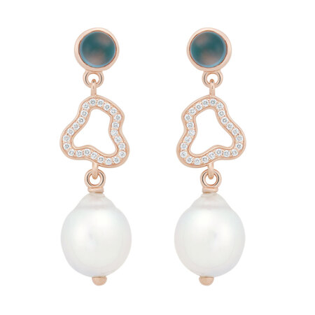 Bron BRON Oorhangers Joy Cloud 18k Roségoud met London Blue Topaas, Diamant, Zuidzee Parel 8OR4920TLCBRZZB9