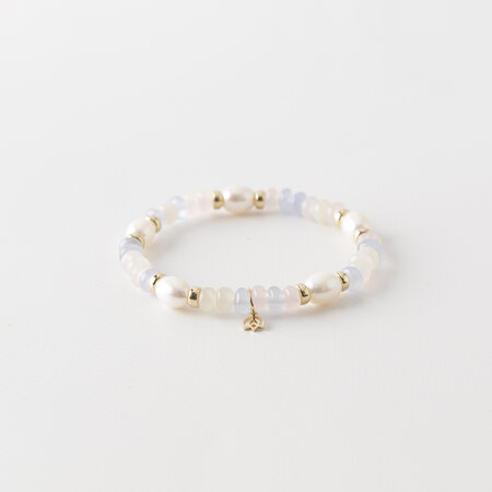 Y&G Y&G Armband 14k geelgoud met Chalcedoon, rozekwarts, Maansteen en Zoetwaterparel PSP0068