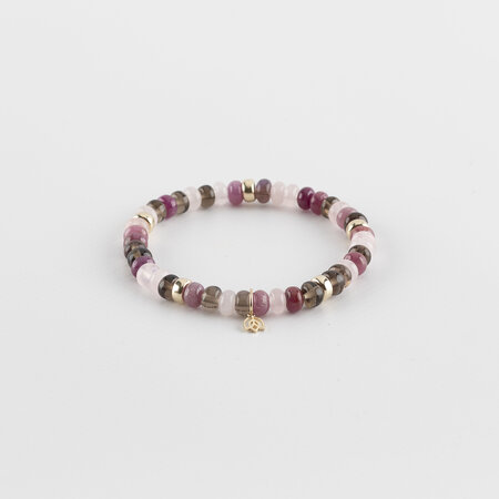 Y&G Y&G Armband 14k geelgoud met Robijn, Rozenkwarts en Theekwarts SP0064