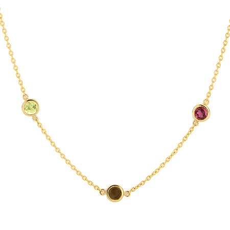 Blush Blush Collier 14k geelgoud met Citirien, Rookkwarts, Peridot, Rhodoliet 3210YFC