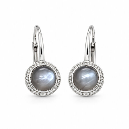 HuisCollectie HuisCollectie 14k Witgouden oorhangers met  diamant en maansteen 600480
